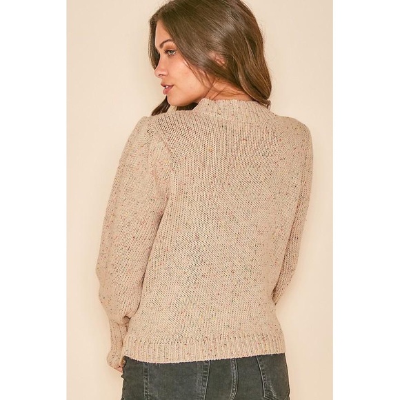 Mock Neck Puff Sleeve Speckled Knit Sweater - Picture 3 of 5
